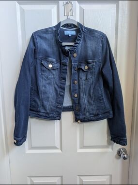 Draper James Women's Dark Blue Ruffle Collar Jean Jacket